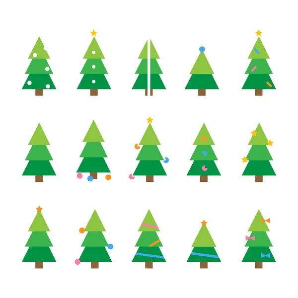 Winter Kleurrijke Cartoon Kerstboom Vector Set — Stockvector