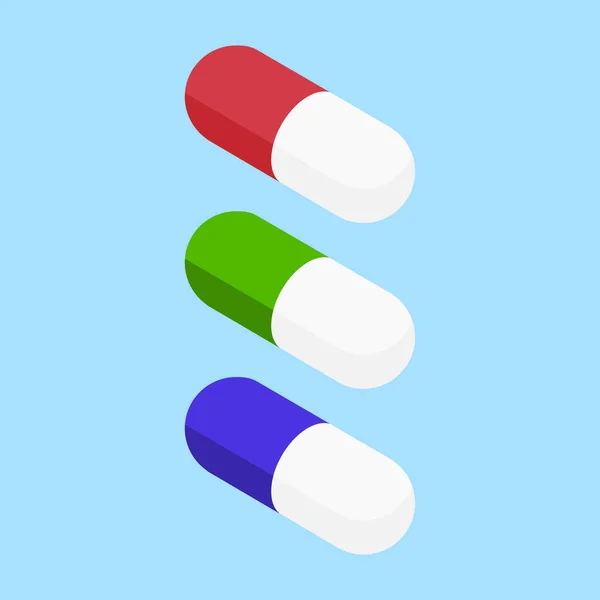 Bunte Pillen Isoliert Auf Blauem Hintergrund Isometrische Ansicht — Stockfoto