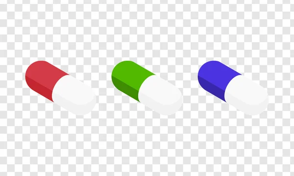 Pilules Colorées Isolées Sur Fond Transparent Vue Isométrique — Photo