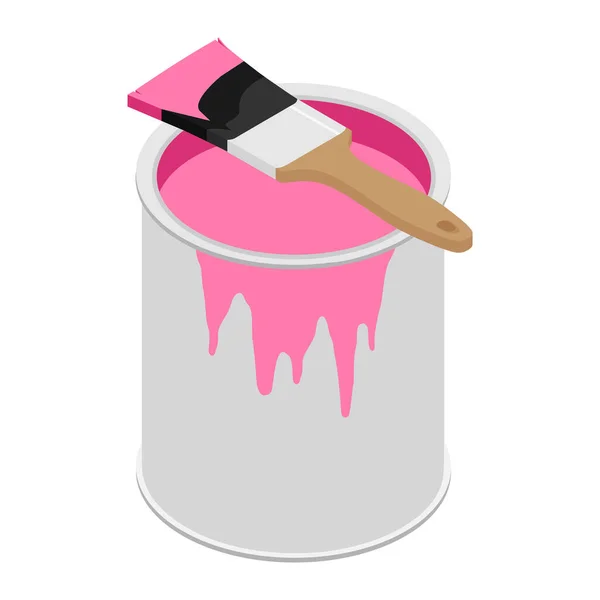 Metallfarbdose Mit Pinkfarbener Farbe Und Pinsel Mit Holzgriff Raster Illustration — Stockfoto