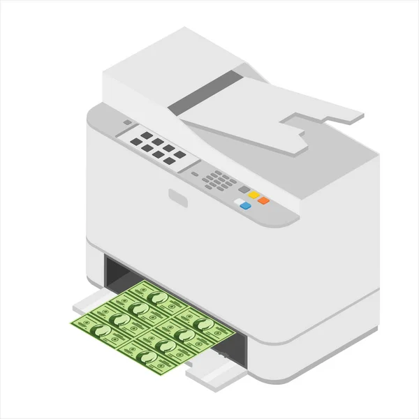 Принтер Печатает Деньги Доллар Изометрический Вид Растр — стоковое фото