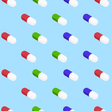 Mavi arkaplan üzerinde kapsül hapları deseni