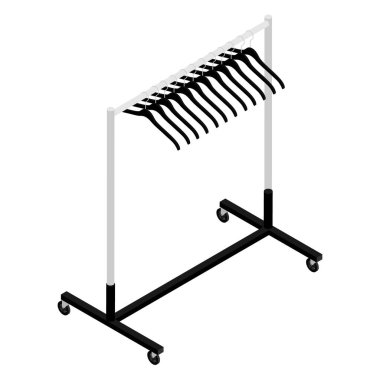 Beyaz arka plan rasterinde izometrik görüntüsü olan boş elbise dolabı rafı.