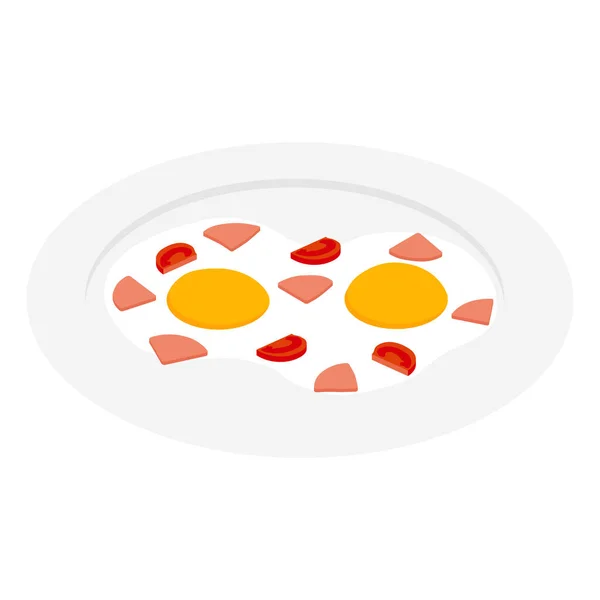 Jajko Smażone Szynką Kiełbasą Pomidorem Płycie Widoku Izometrycznego Śniadania Raster — Zdjęcie stockowe