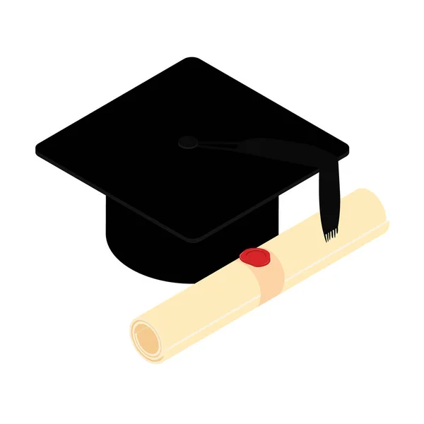 Chapéu Graduação Argamassa Diploma Certificado Isolado Fundo Branco Conceito Educação — Fotografia de Stock