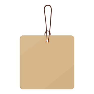 Beyaz arkaplanda boş kahverengi etiket var. İple alışveriş etiketi. Hediye kutusu etiketi. Vektör illüstrasyonu