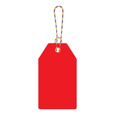 Beyaz arkaplanda boş kırmızı etiket var. İple alışveriş etiketi. Hediye kutusu etiketi. Vektör illüstrasyonu