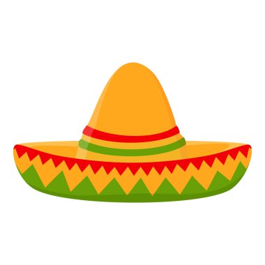 Meksika şapkası, beyaz arka planda izole edilmiş. Meksika çizgi filmi şapka ikonu. Vektör illüstrasyonu
