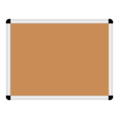 Mantar tahtası, beyaz arka planda izole edilmiş. Plastik çerçeveli dikdörtgen yazı tahtası, okul ya da ofis için boş pim tahtası. Vektör illüstrasyonu