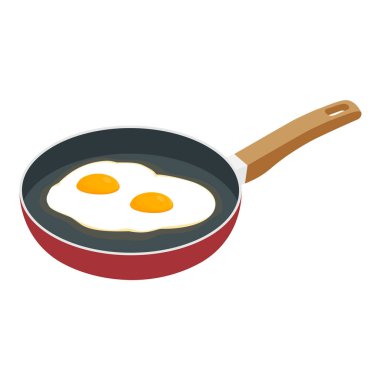 Kızartma tavasında yumurta, beyaz arka planda izole. Yiyecekler. Kahvaltıda. Sağlıklı yiyecekler. Vektör illüstrasyonu