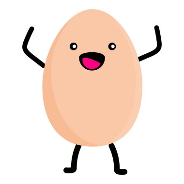 Beyaz arka planda izole edilmiş yumurta karakteri. Gülümseyen ve mutlu bir yumurta. Kawaii 'nin komik suratlı şirin yumurtası. Vektör