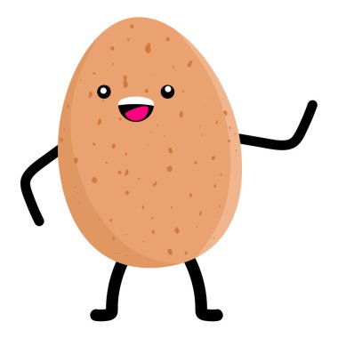 Beyaz arka planda izole edilmiş yumurta karakteri. Gülümseyen ve mutlu bir yumurta. Kawaii 'nin komik suratlı şirin yumurtası. Vektör