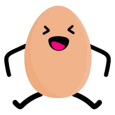 Beyaz arka planda izole edilmiş yumurta karakteri. Gülümseyen ve mutlu bir yumurta. Kawaii 'nin komik suratlı şirin yumurtası. Vektör