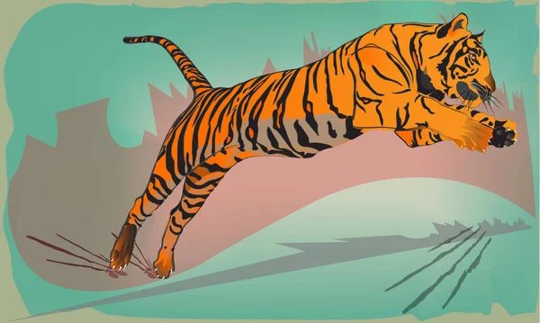 Pomarańczowy Kolor Tiger Skok Kolorowy Abstrakcyjny Linia Sztuki Rysunek Wektor Stockowy