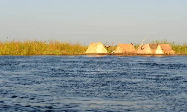 Reed Huts Edge Barotse Flood Plain Part Zambezi River Zambia — Stock Photo, Image