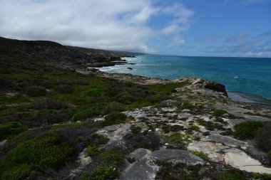 Hint ve Atlantik okyanuslarının birleştiği L 'Agulhas yakınlarında bozulmamış yeşil ve mavi bir manzara.