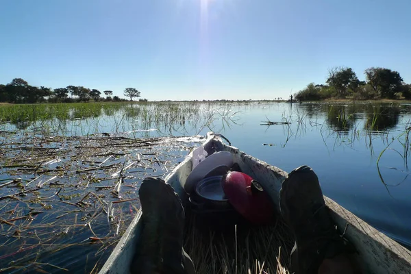 Dug Out Canoe Perfect Adventure Camping Transport Okavango Delta Botswana — Stock Photo, Image