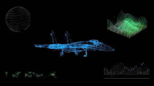 Uzaydaki Bir Savaş Uçağının Animasyon Mavi Baskı Modeli — Stok fotoğraf