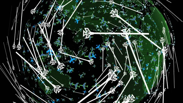 The abstract flight path in all direction around the globe earth 3D rendering and 3d illustration