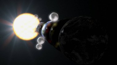Paralel evren çoklu dünya illüstrasyonu gerçekçi 3D canlandırma ve 3D illüstrasyon