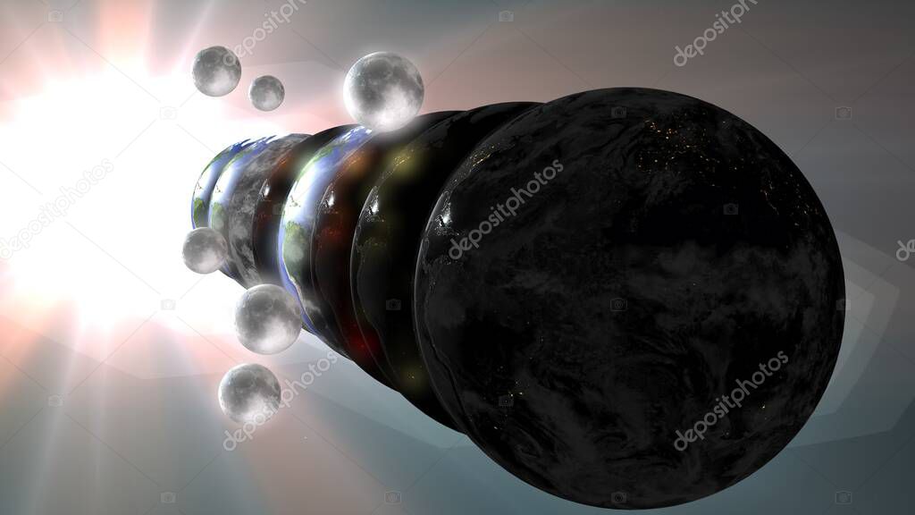 Parallel universe multiple earth illustration realistic 3D rendering and 3d illustration