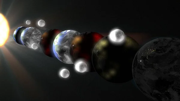 Paralelní Vesmír Více Země Ilustrace Realistické Vykreslování Ilustrace — Stock fotografie