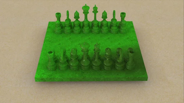 緑の大理石の現実的な3Dレンダリングと3Dイラストで構成されたチェスボード — ストック写真