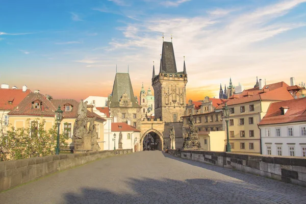 Beautiful View Malostranska Tower Charles Bridge Dawn Prague Czech Republic — Stock Photo, Image