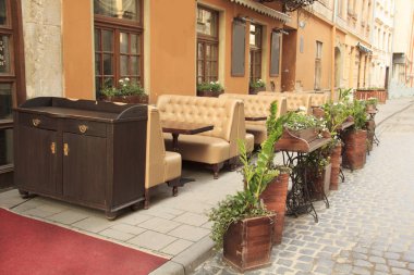 Lviv street, Ukrayna sokak bir kafede güzel tasarım
