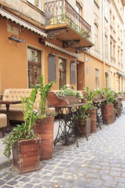 Lviv street, Ukrayna sokak bir kafede güzel tasarım