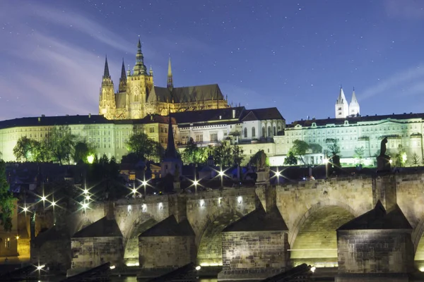 Pemandangan Indah Katedral Vitus Jembatan Charles Dan Mala Strana Tepi — Stok Foto