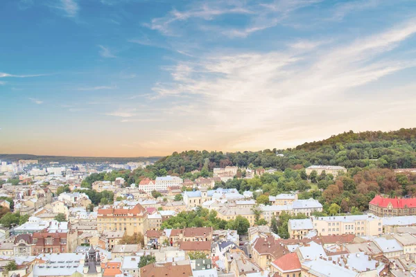 Dominik Katedrali, varsayım kilise ve tarihi merkezi Lviv, Ukrayna, güneşli bir günde güzel manzara