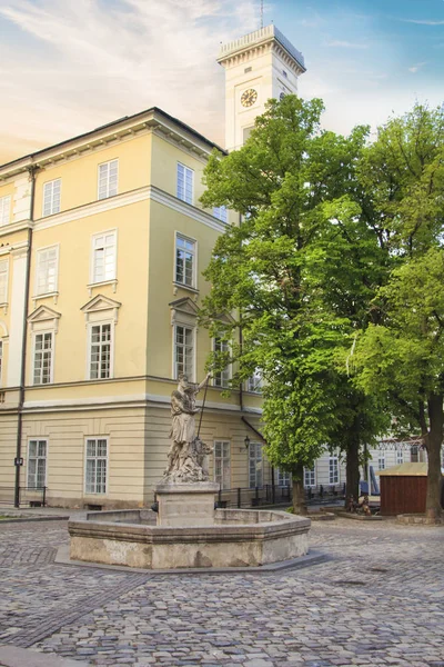 Anıtın sokaklarda Lviv, Ukrayna'nın güzel manzarasına