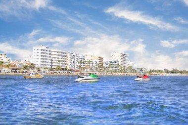 Beautiful view of the main street of Larnaca and Phinikoudes beach in Cyprus clipart
