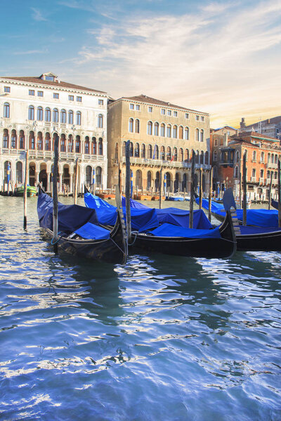 Beautiful view of the gondolas and the Grand Canal, Venice, Italy