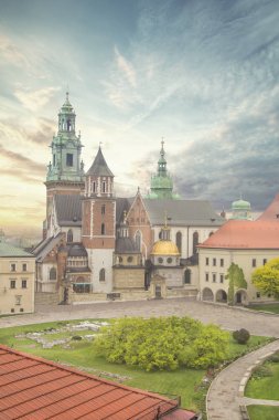 Aziz Stanislav ve Wenceslas Katedrali (Wawel Katedrali) ve Krakow, Polonya Kraliyet Kalesi güzel görünümü