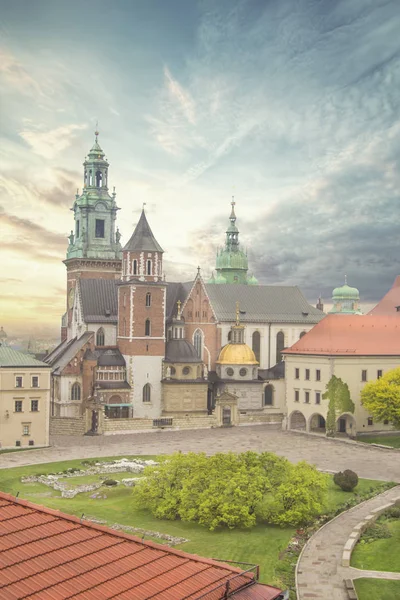 Aziz Stanislav ve Wenceslas Katedrali (Wawel Katedrali) ve Krakow, Polonya Kraliyet Kalesi güzel görünümü