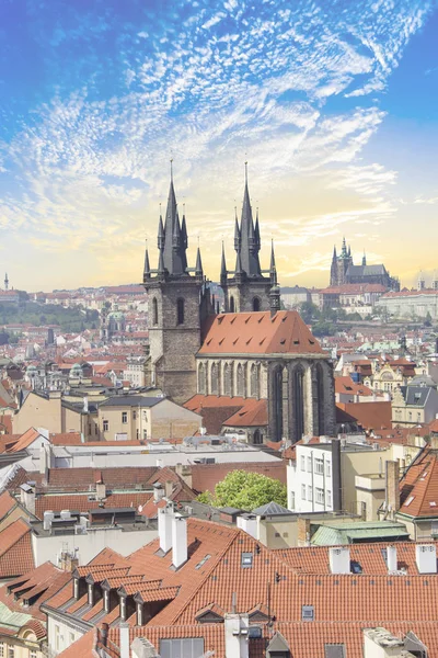 Beautiful View Old Town Square Tyn Church Vitus Cathedral Prague — Stock Photo, Image