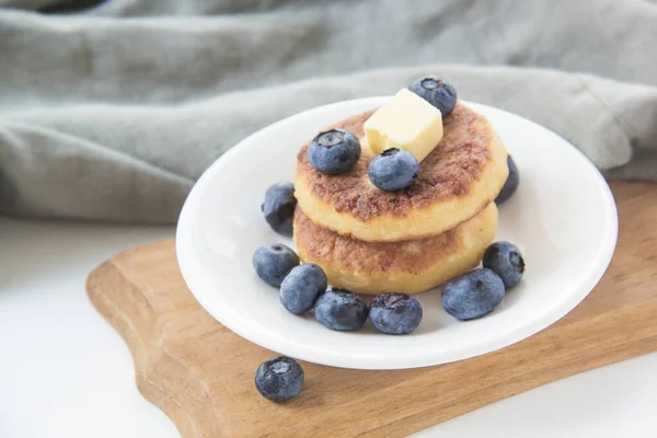 Healthy Breakfast Pancakes Berries Butter Honey — Stock Photo, Image