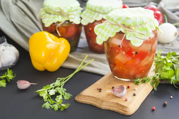 Jars Tasty Pickled Vegetables Table Creative Atmospheric Decoration — Stock Photo, Image