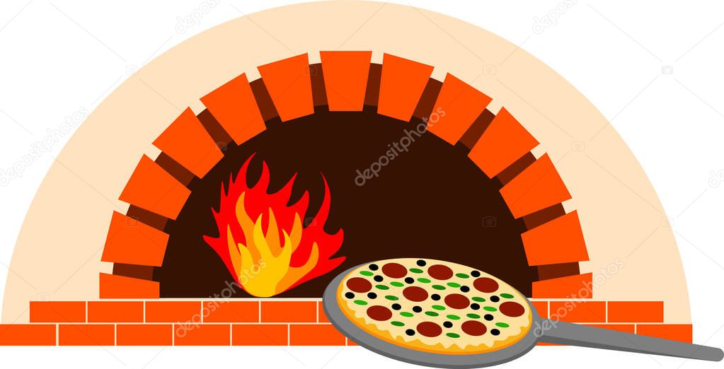 Pizza oven and pizza vector illustration