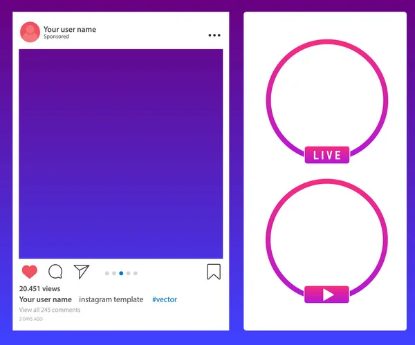 Instagram Post Průhledným Pozadím Mockup Instagram Screen Sociální Síť Fotorámeček — Stockový vektor