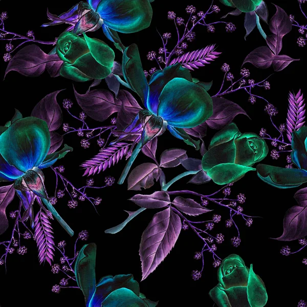 Helles, nahtloses Muster mit Blumen. Rose. Aquarell-Illustration. Handgezeichnet. — Stockfoto