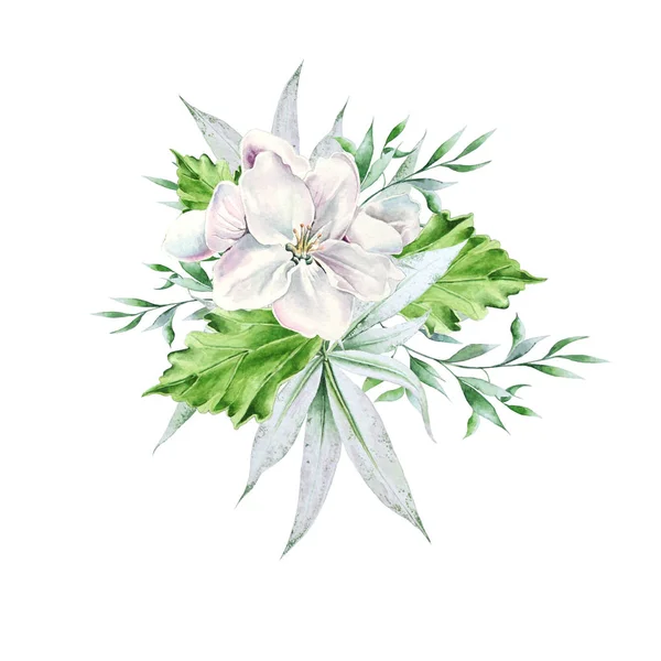 Luminoso bouquet con fiori e foglie. Illustrazione ad acquerello . — Foto Stock