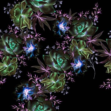 Çiçekli parlak seamless modeli. Rose. Suluboya resim. 