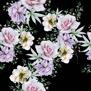 Çiçekli parlak seamless modeli. Rose. Suluboya resim. 