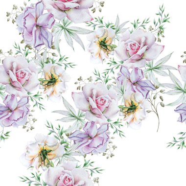 Çiçekli parlak seamless modeli. Rose. Suluboya resim. 