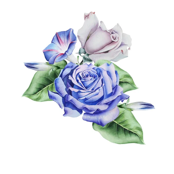 Watercolor bouquet with roses.  Illustration.  Hand drawn.