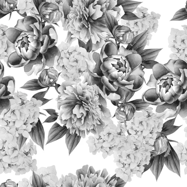 Seamless pattern with flowers. Peony. Watercolor illustration. — Stock Photo, Image