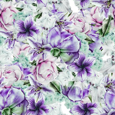 Çiçekler ile parlak Dikişsiz desen. Suluboya illüstrasyon.